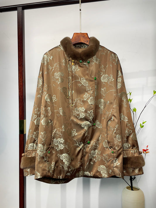 Coffee Mink Fur Coat・Blossom Series Beaded Embroidery 繁花似锦系列钉珠绣水貂毛咖色外套