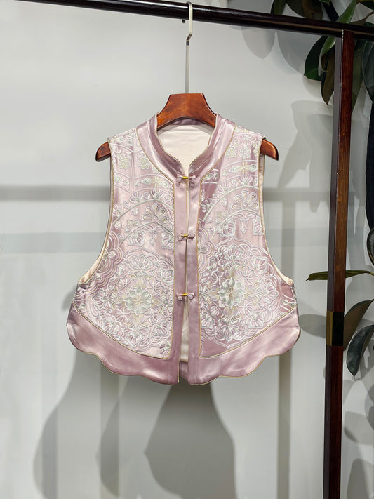 Pink Wisteria Waistcoat・Blossom Series Embroidery 繁花似锦系列粉色紫藤花刺绣马甲