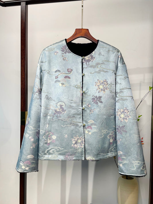 Mulberry Silk & Australian Wool Coat・Deer & Lotus Motif 祥鹿踏莲桑蚕丝澳洲羊毛外套