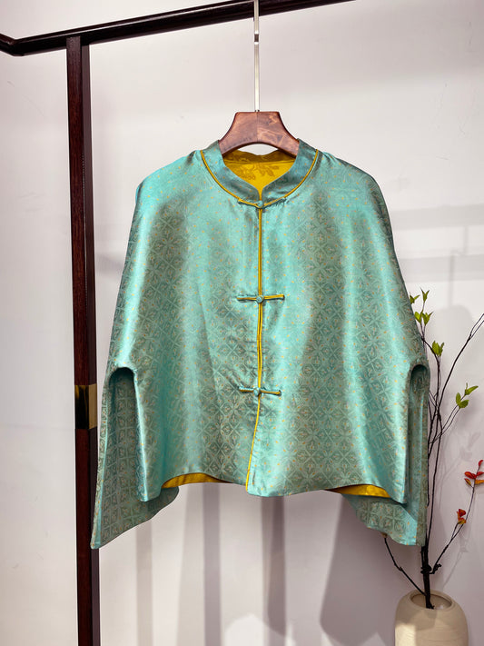 Shu Brocade Coat・Blue-Green Rhombus Motif 蓝绿色菱形纹蜀锦外套