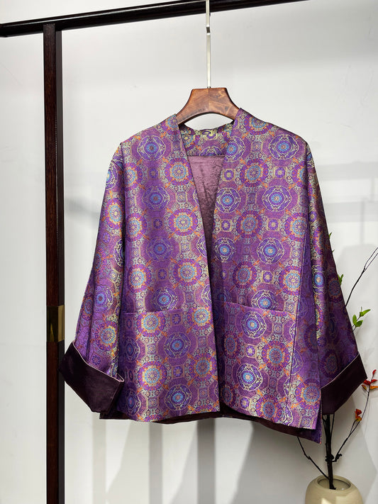 Song Brocade Coat・Purple Sidanyun Pattern 紫色四达晕纹样宋锦外套