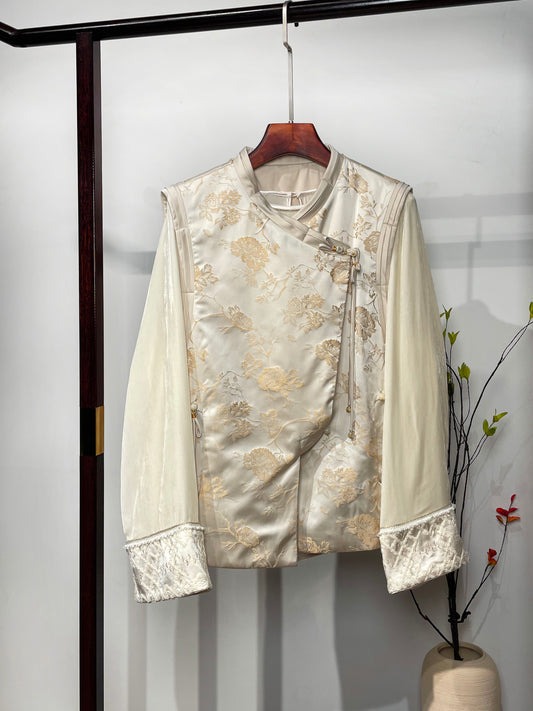 Beige Mulberry Silk Thick Waistcoat・Blossom Series 繁花似锦系列米色桑蚕丝厚马甲