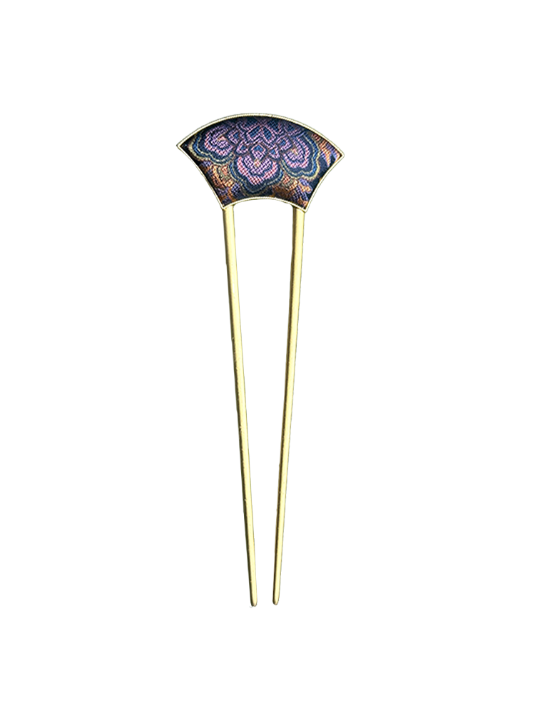 Ink Cyan Treasure Flower Song Brocade Hairpin by Lu Meiying 陆美英墨青色宝相宋锦发簪