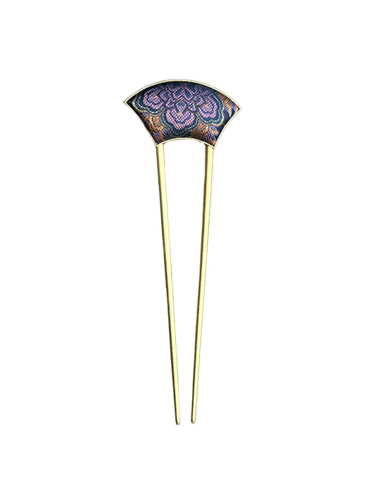 Ink Cyan Treasure Flower Song Brocade Hairpin by Lu Meiying 陆美英墨青色宝相宋锦发簪
