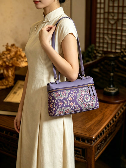 Purple Ground Cluster Floral Shu Brocade Clutch | 紫底团花蜀锦手拿包