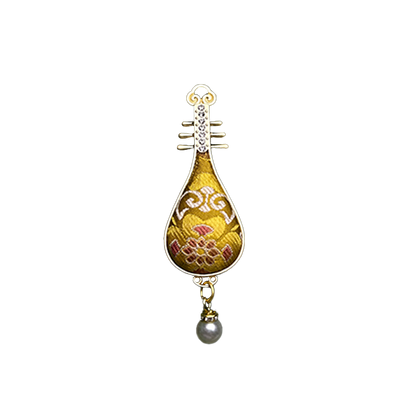 Golden Treasure Flower & All-Round Fortune Song Brocade Brooch · Sanma 三马金色宝相八方来财宋锦胸针