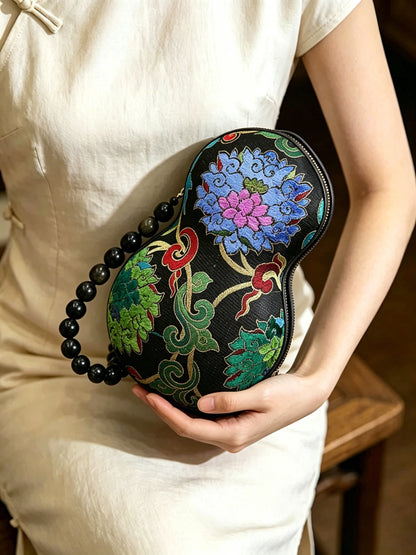 Black Base Multicolored Yun Brocade Zhang Satin Gourd Handbag | 黑彩云锦漳缎葫芦包