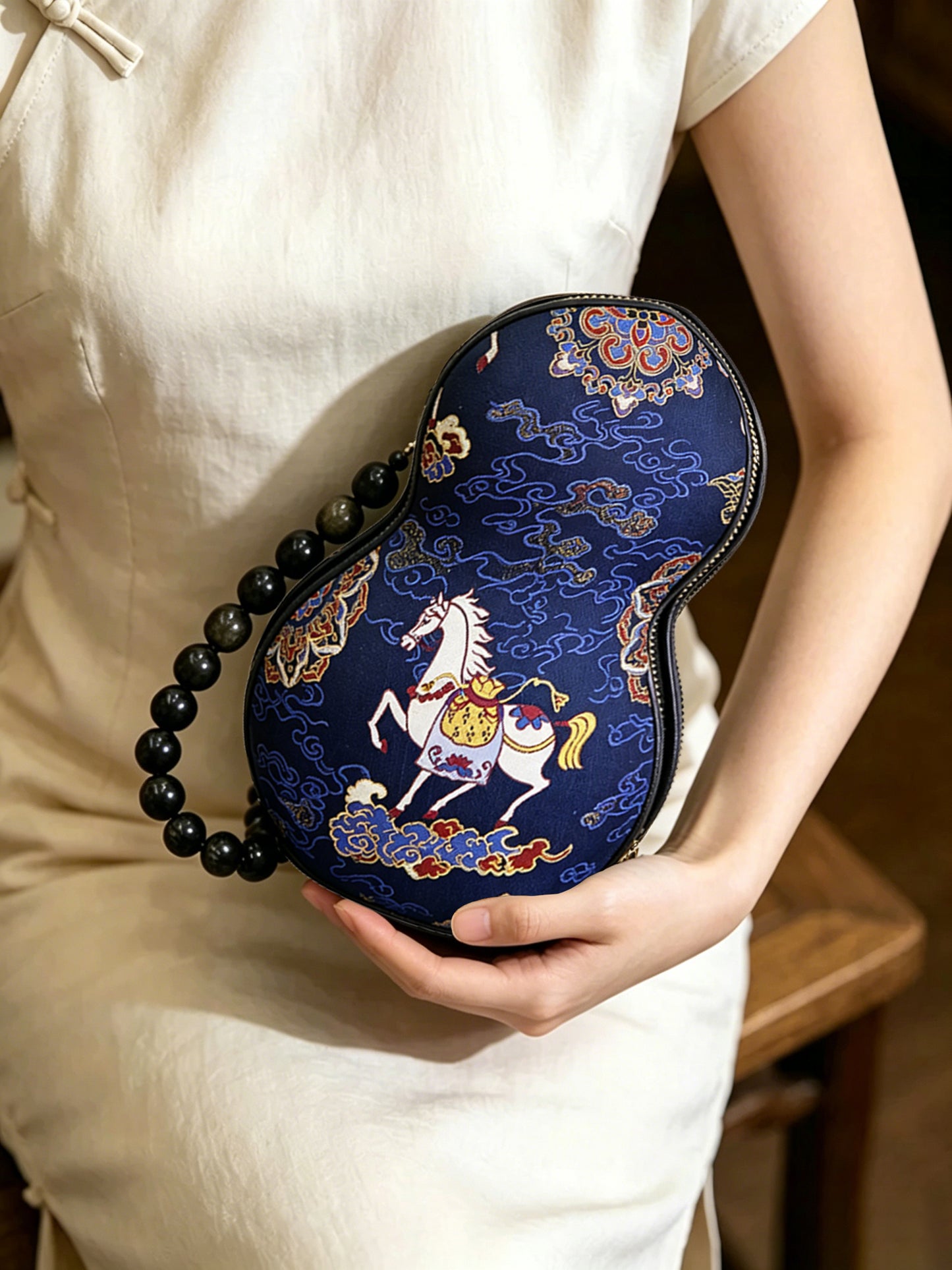 Qian Xiaoping Immediate Blessing Horse Song Brocade Gourd Handbag | 钱小萍马上有福宋锦葫芦包