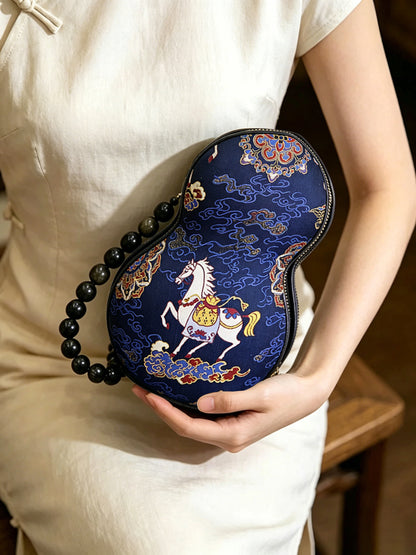 Qian Xiaoping Immediate Blessing Horse Song Brocade Gourd Handbag | 钱小萍马上有福宋锦葫芦包
