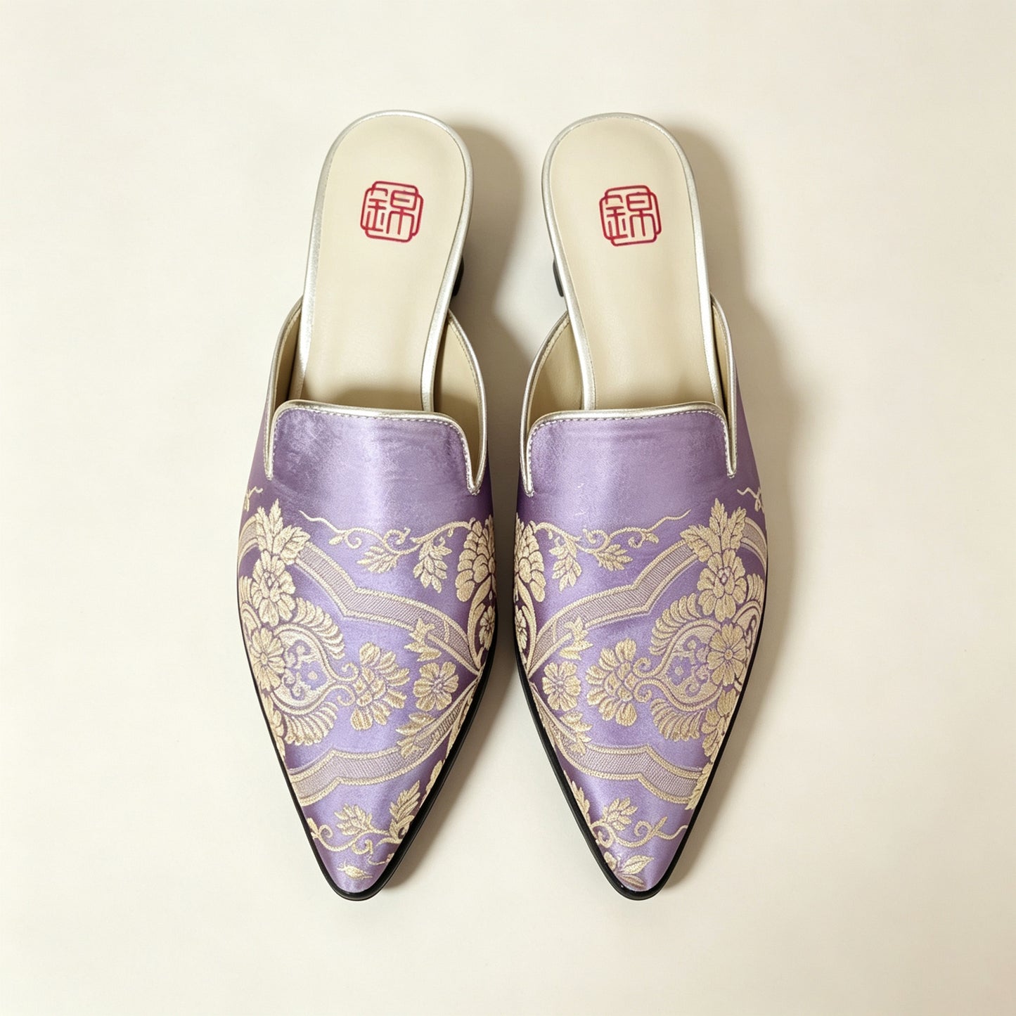 Custom Lavender Vintage Satin Embroidered Mules | 定制款淡紫色老缎面刺绣穆勒鞋