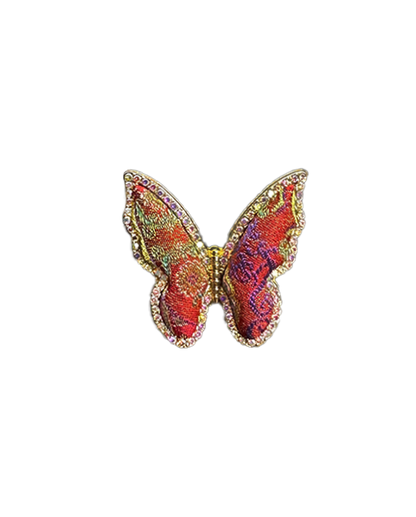 Lu Meiying Red Kui-Dragon Badayun Song Brocade Butterfly Ring | 陆美英红色夔龙八达晕宋锦蝴蝶戒指