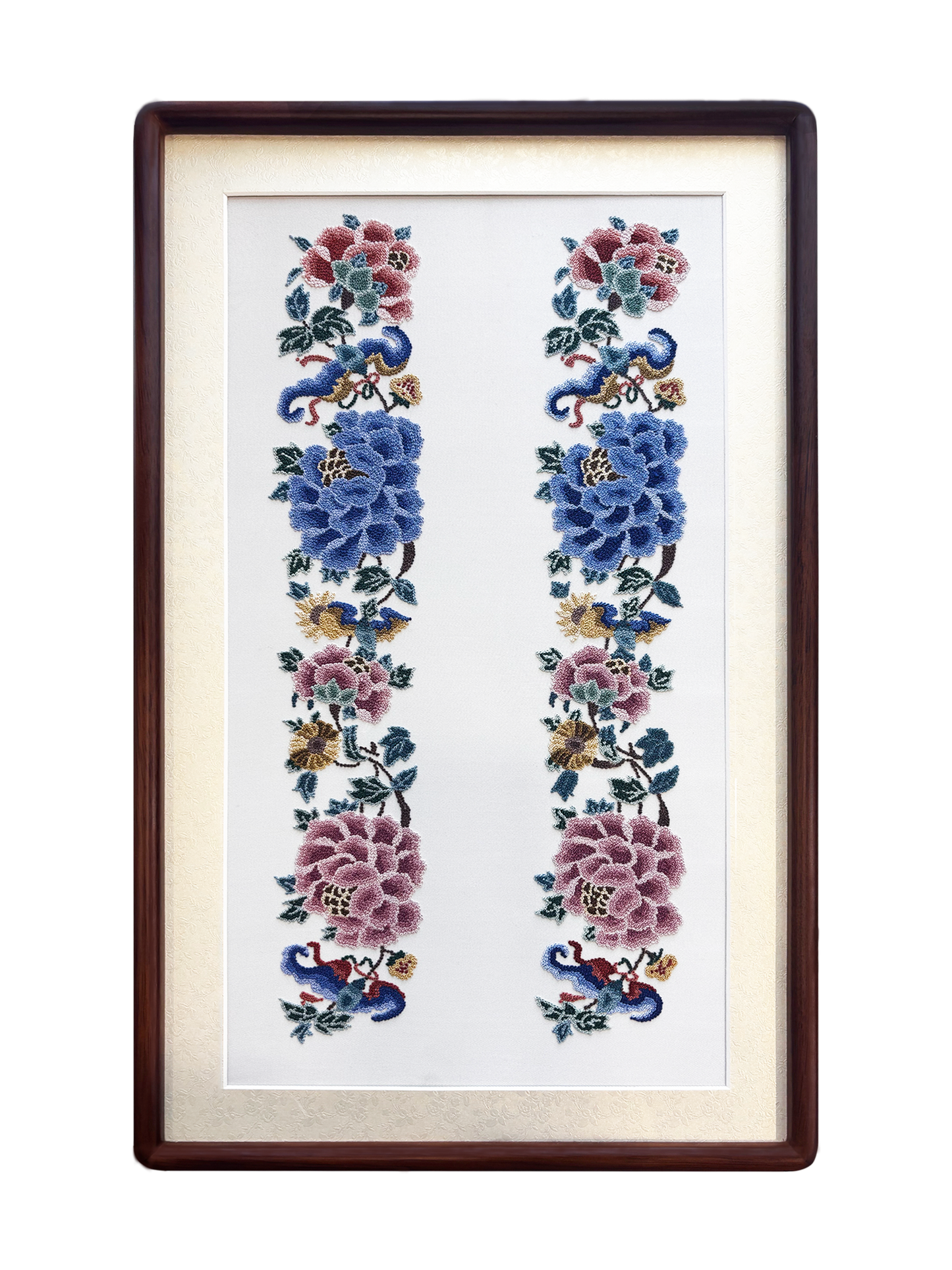 Peonies of Prosperity Peking Stitch Suzhou Embroidery Hanging Scroll 富贵牡丹打籽绣苏绣挂画