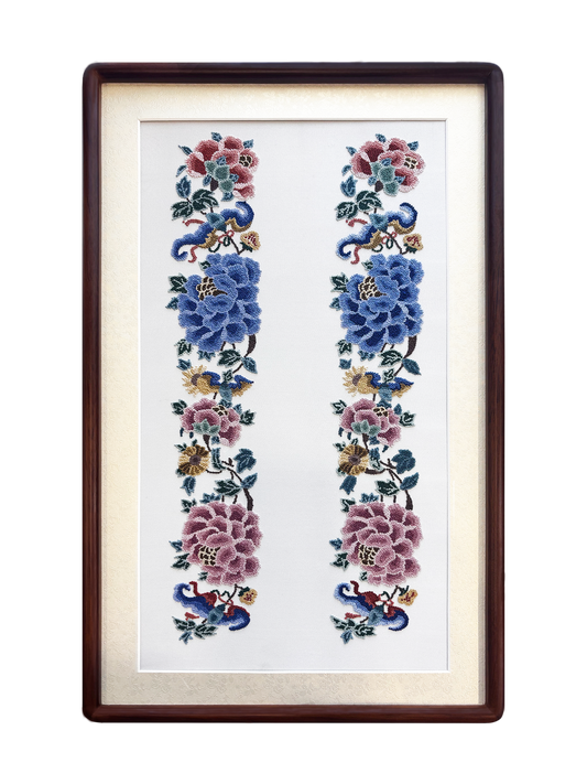Peonies of Prosperity Peking Stitch Suzhou Embroidery Hanging Scroll 富贵牡丹打籽绣苏绣挂画