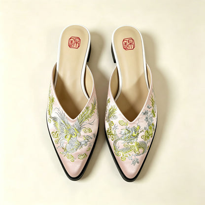 Custom Vintage Old‑Stock Brocade‑Satin Pointed‑Toe Shoes | 定制老缎复古尖头鞋