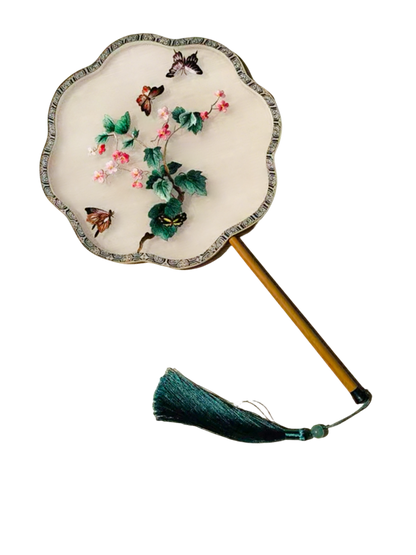Flying Petals & Dancing Butterflies Suzhou Embroidery Round Fan 花飞蝶舞苏绣团扇