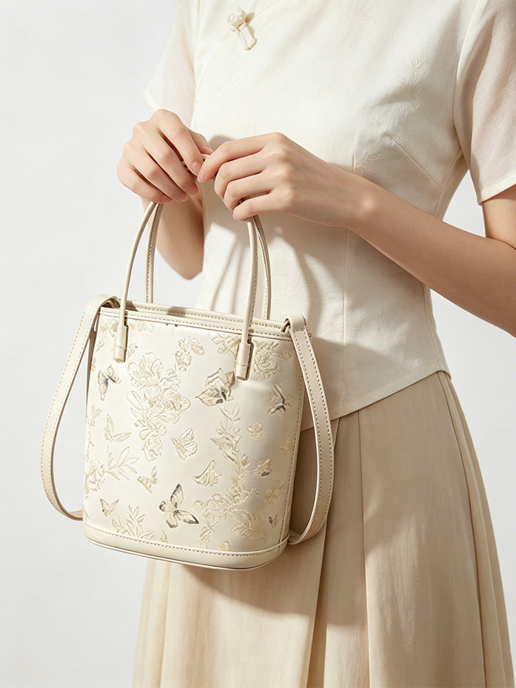 Floral & Butterfly Dream Song Brocade Handbag 花蝶绮梦宋锦手提包