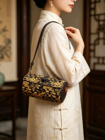 Shangjiukai Four-Square Lion Song Brocade Cylinder Crossbody Bag | 上久楷四方狮宋锦圆筒斜挎包