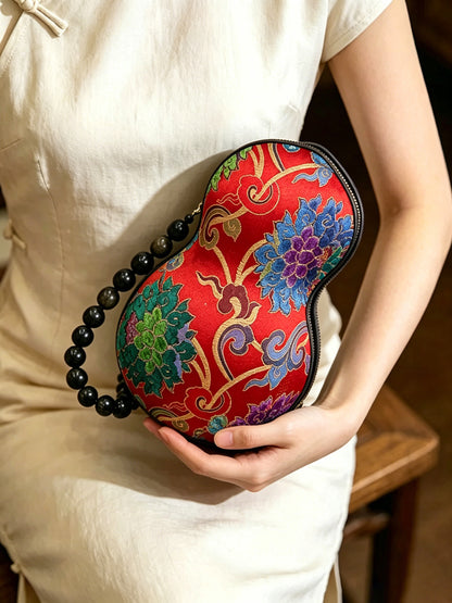 Multicolored Yun Brocade & Zhang Satin Gourd Handbag | 红彩云锦漳缎葫芦包