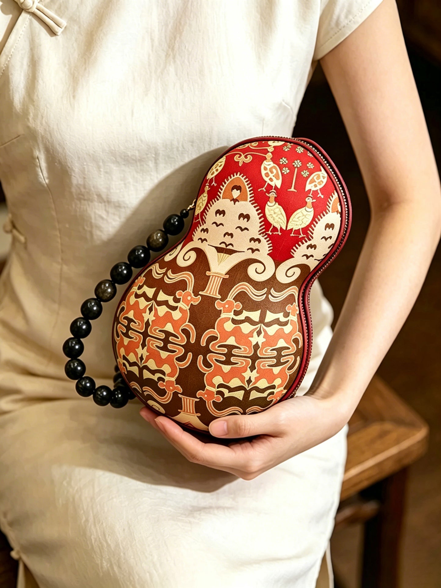 Zhang Hecai Fiery Trees & Silver Blossoms Shu Brocade Gourd Handbag | 张和才火树银花不夜天蜀锦