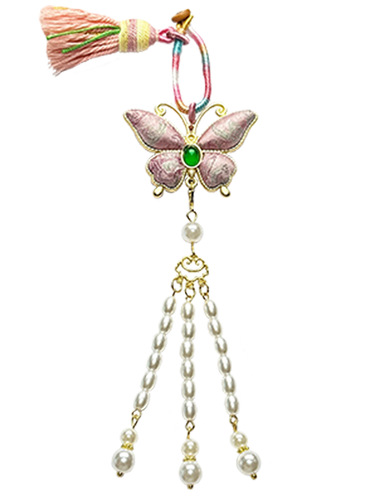 Sanma Pink Bada Yun Pattern Song Brocade Bag Charm 三马粉色八达晕纹宋锦包挂