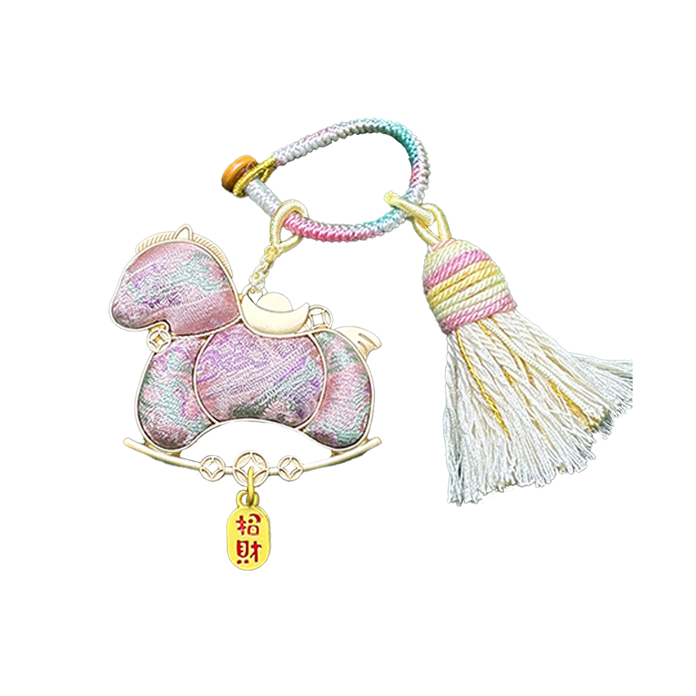 Sanma Pink "Bada Yun" Song Brocade Bag Charm 三马粉色八达晕宋锦包挂