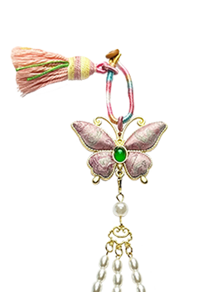 Sanma Pink Bada Yun Pattern Song Brocade Bag Charm 三马粉色八达晕纹宋锦包挂