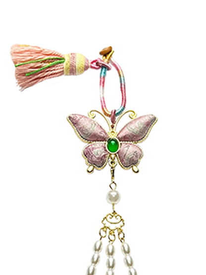 Sanma Pink Bada Yun Pattern Song Brocade Bag Charm 三马粉色八达晕纹宋锦包挂