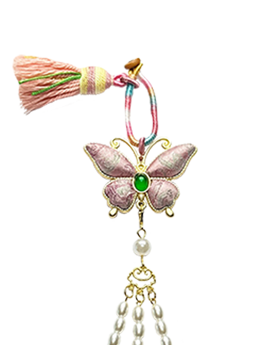Sanma Pink Bada Yun Pattern Song Brocade Bag Charm 三马粉色八达晕纹宋锦包挂