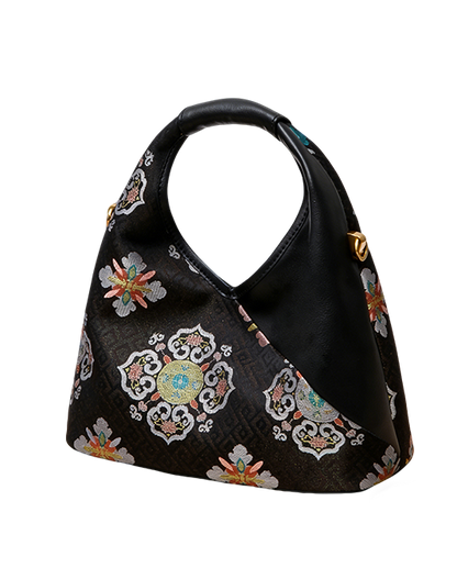 Round Floral Auspicious Motif Song Brocade Handbag 团花瑞韵宋锦手提包
