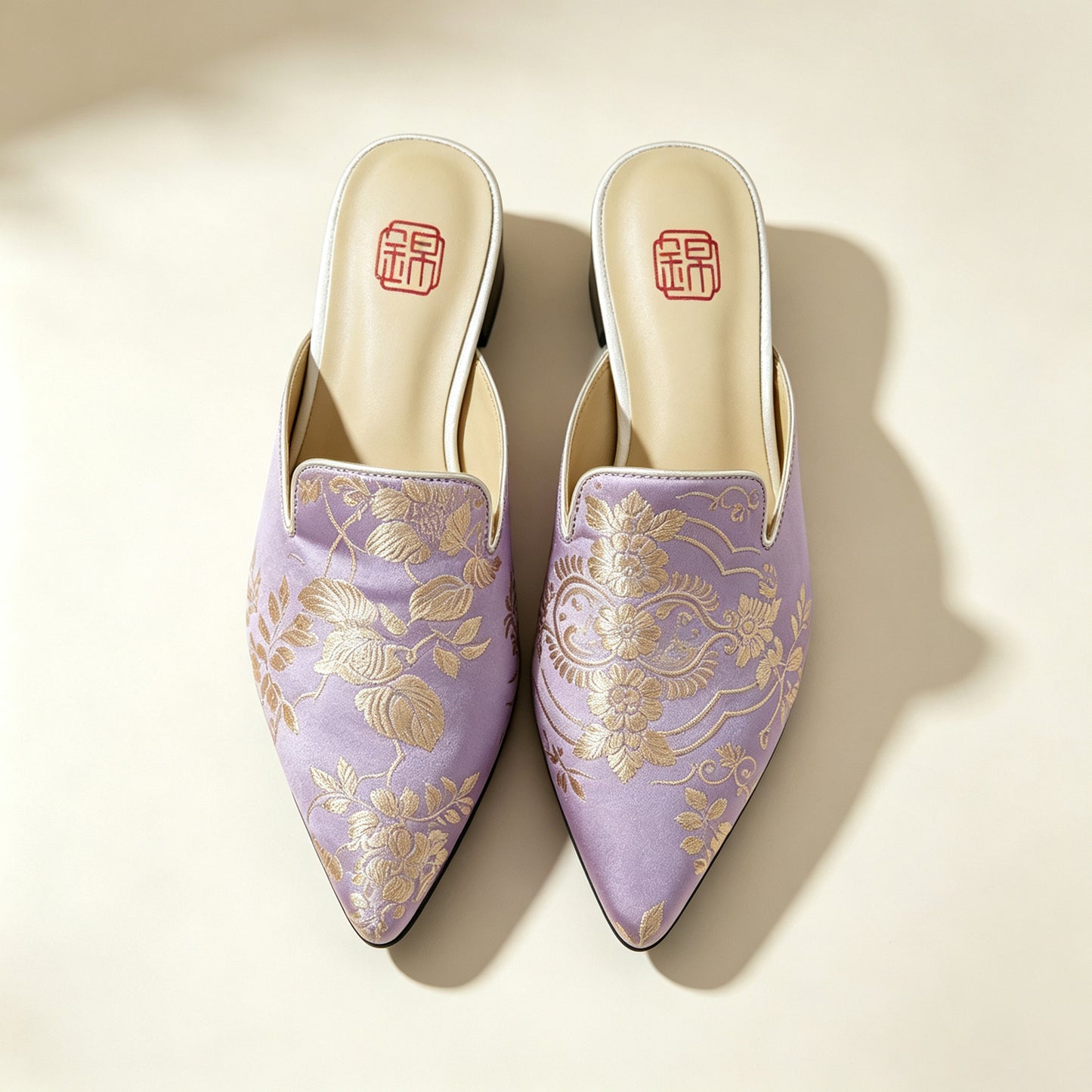 Custom Lavender Vintage Satin Embroidered Mules | 定制款淡紫色老缎面刺绣穆勒鞋