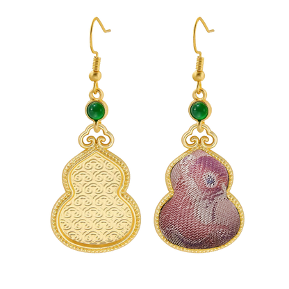 Sanma Squirrel & Grape Song Brocade Gourd Earrings 三马松鼠葡萄宋锦葫芦耳环