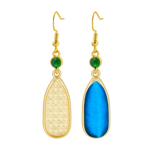 Long Teardrop Vintage Silk Satin Earrings 长水滴老缎耳环