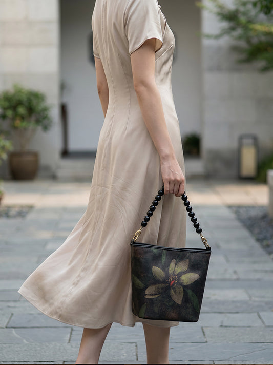 Heavy Satin Gambiered Guangdong Silk Shoulder Bag 重缎香云纱手提包
