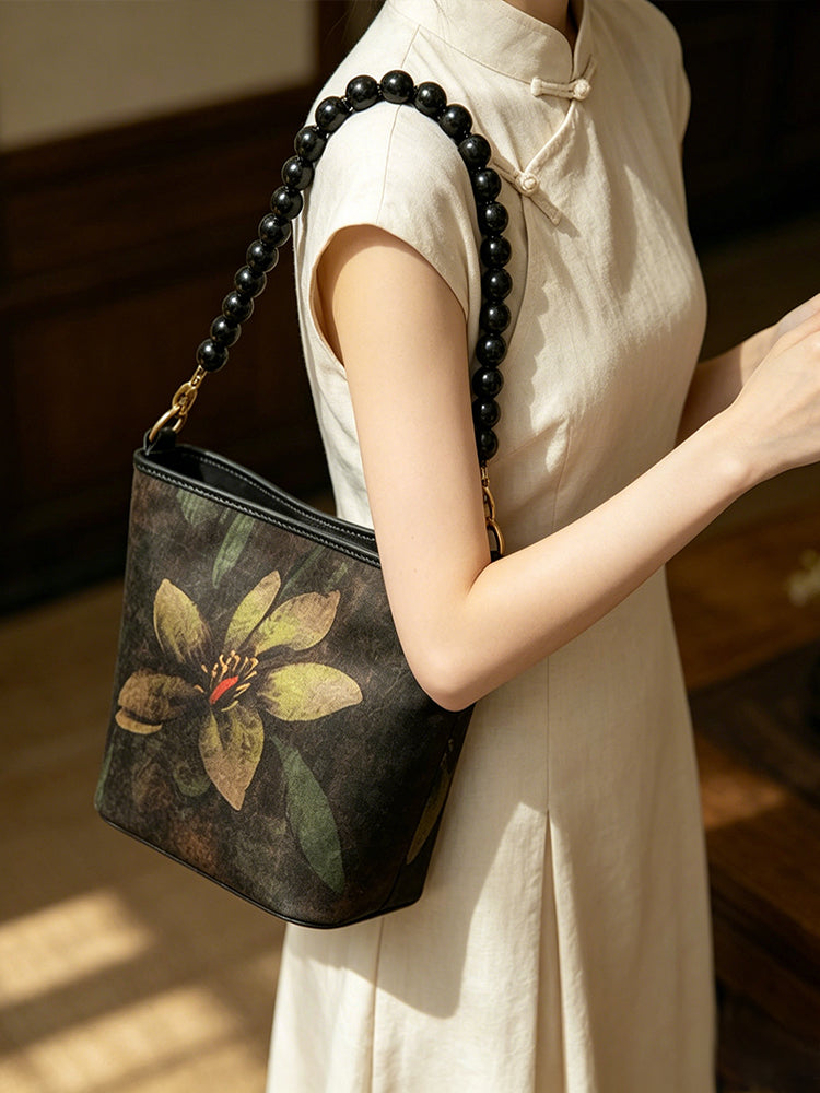 Heavy Satin Gambiered Guangdong Silk Shoulder Bag 重缎香云纱手提包