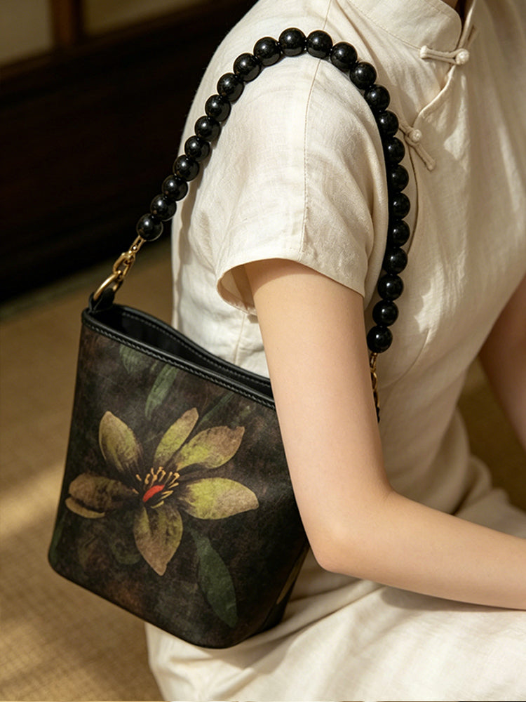 Heavy Satin Gambiered Guangdong Silk Shoulder Bag 重缎香云纱手提包