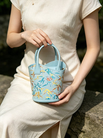 Panda & Bamboo Leaf Pattern Song Brocade Bucket Bag | 熊猫竹叶纹宋锦水桶包