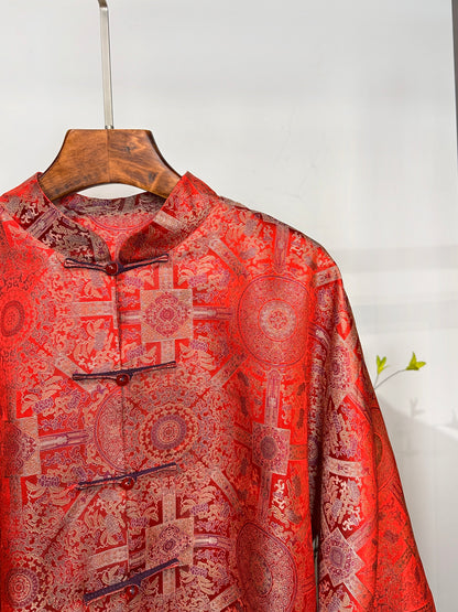 Song Brocade Coat・Red Bada Yun Color-blocked Design 红八大晕宋锦撞色外套