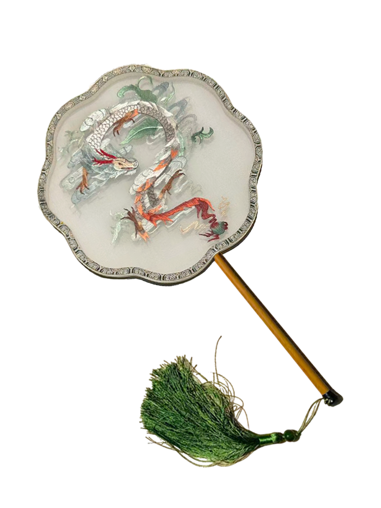 Cloud Blessing Auspicious Dragon Su-Embroidery Crabapple-shaped Palace Fan 云禧祥龙苏绣团扇