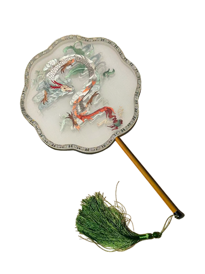 Cloud Blessing Auspicious Dragon Su-Embroidery Crabapple-shaped Palace Fan 云禧祥龙苏绣团扇