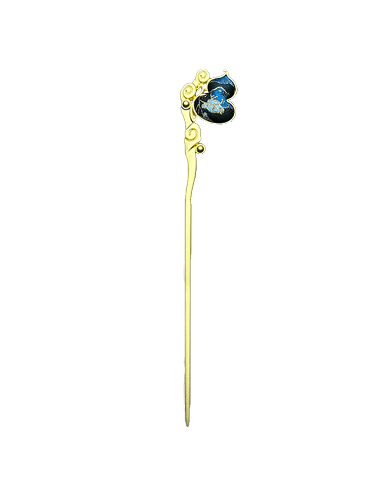 Blue Immortal Herb & Treasure Flower Song Brocade Hairpin by Qian Xiaoping 钱小萍蓝色仙草宝相宋锦发簪