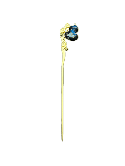 Blue Immortal Herb & Treasure Flower Song Brocade Hairpin by Qian Xiaoping 钱小萍蓝色仙草宝相宋锦发簪