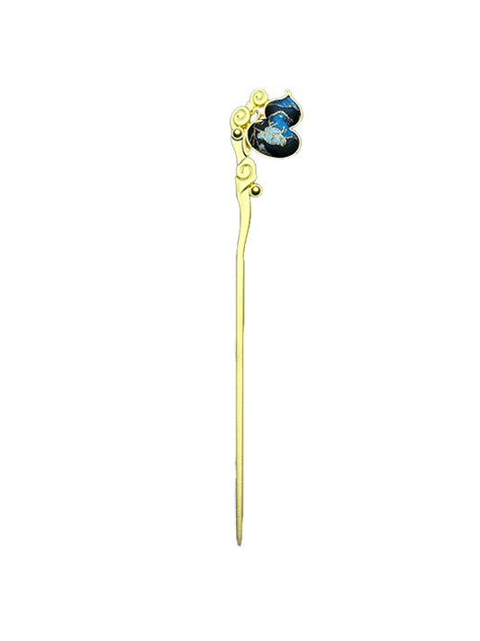 Blue Immortal Herb & Treasure Flower Song Brocade Hairpin by Qian Xiaoping 钱小萍蓝色仙草宝相宋锦发簪