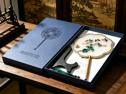 Flying Petals & Dancing Butterflies Suzhou Embroidery Round Fan 花飞蝶舞苏绣团扇