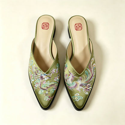 Custom Vintage Old‑Stock Brocade‑Satin Pointed‑Toe Shoes | 定制老缎复古尖头鞋