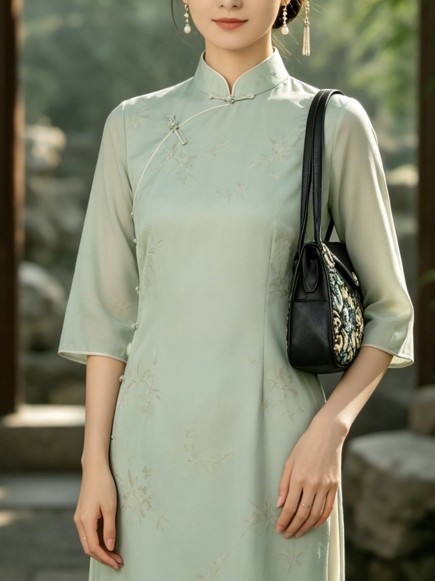 Shangjiukai Shiny Gold Green Banana Leaf & Lotus Pattern Song Brocade Pillow Bag | 上久楷炫金绿蕉叶莲纹宋锦枕头包