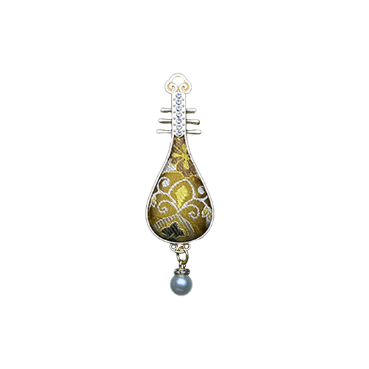 Golden Treasure Flower & All-Round Fortune Song Brocade Brooch · Sanma 三马金色宝相八方来财宋锦胸针