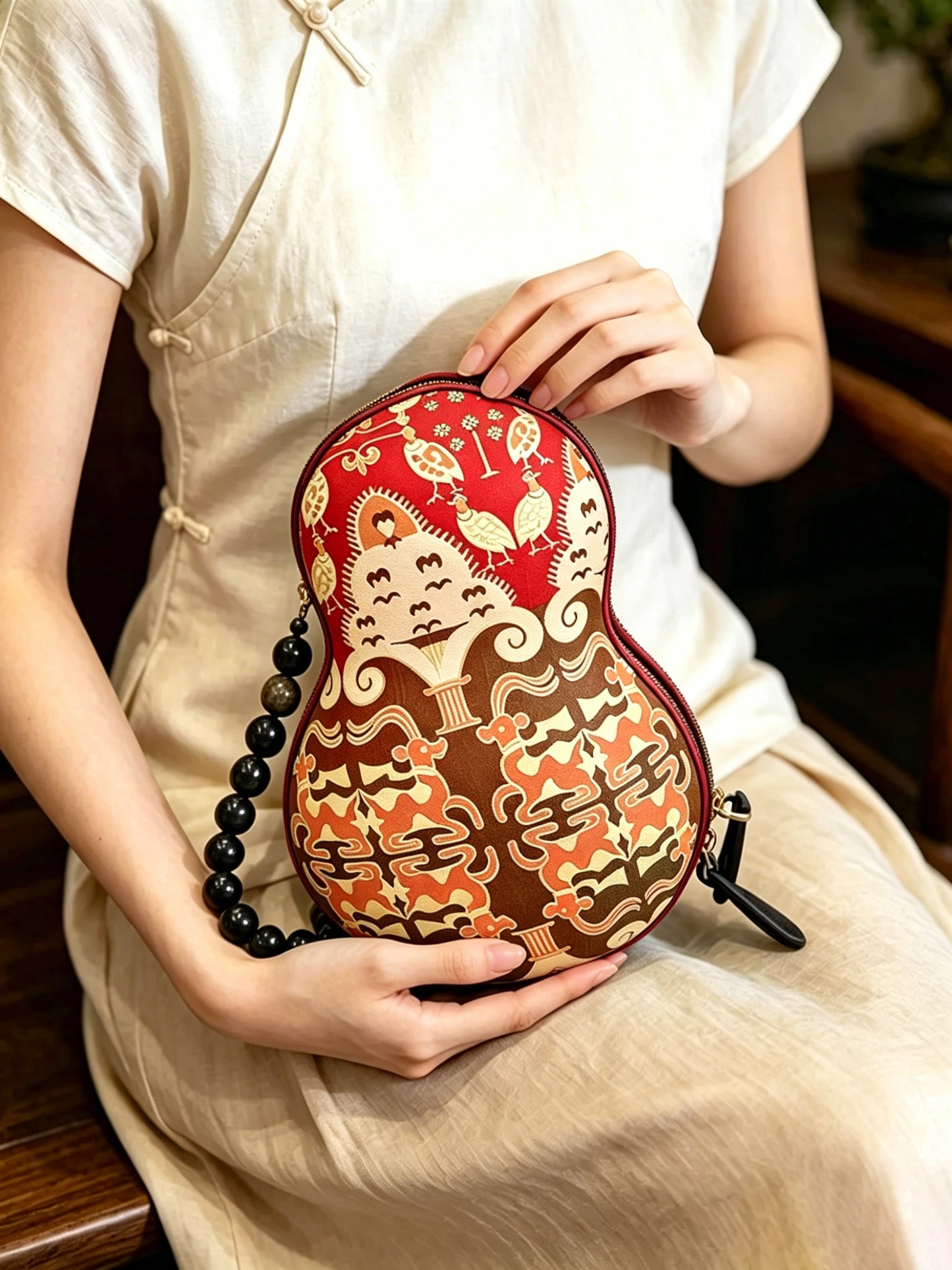 Zhang Hecai Fiery Trees & Silver Blossoms Shu Brocade Gourd Handbag | 张和才火树银花不夜天蜀锦
