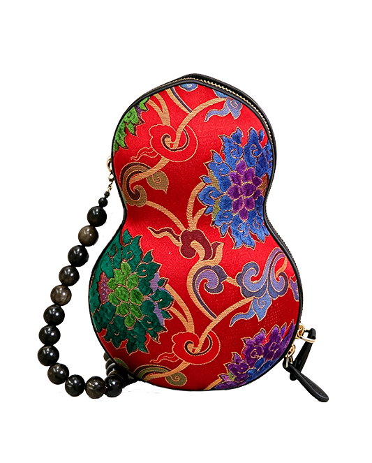 Multicolored Yun Brocade & Zhang Satin Gourd Handbag | 红彩云锦漳缎葫芦包