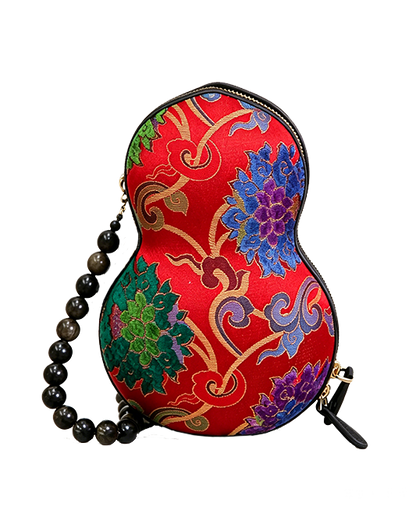 Multicolored Yun Brocade & Zhang Satin Gourd Handbag | 红彩云锦漳缎葫芦包