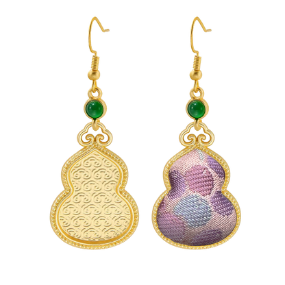 Sanma Squirrel & Grape Song Brocade Gourd Earrings 三马松鼠葡萄宋锦葫芦耳环